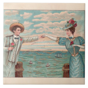 Victorian Beach Love Dressy Ocean Wedding Couple Ceramic Tile