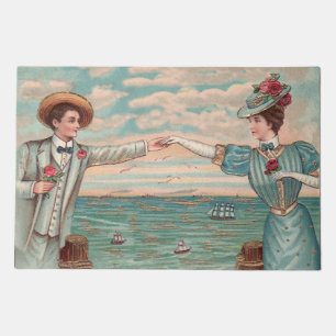 Victorian Beach Love Dressy Ocean Wedding Couple Doormat