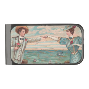 Victorian Beach Love Dressy Ocean Wedding Couple Gunmetal Finish Money Clip