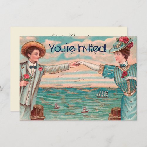 Victorian Beach Love Dressy Ocean Wedding Couple Invitation