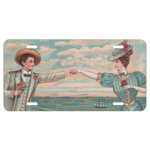 Victorian Beach Love Dressy Ocean Wedding Couple License Plate
