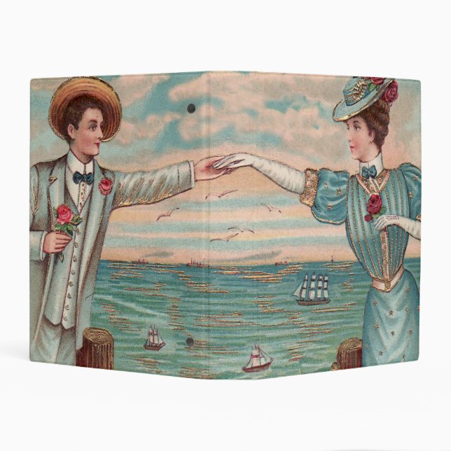 Victorian Beach Love Dressy Ocean Wedding Couple Mini Binder (Background)