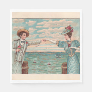 Victorian Beach Love Dressy Ocean Wedding Couple Napkins