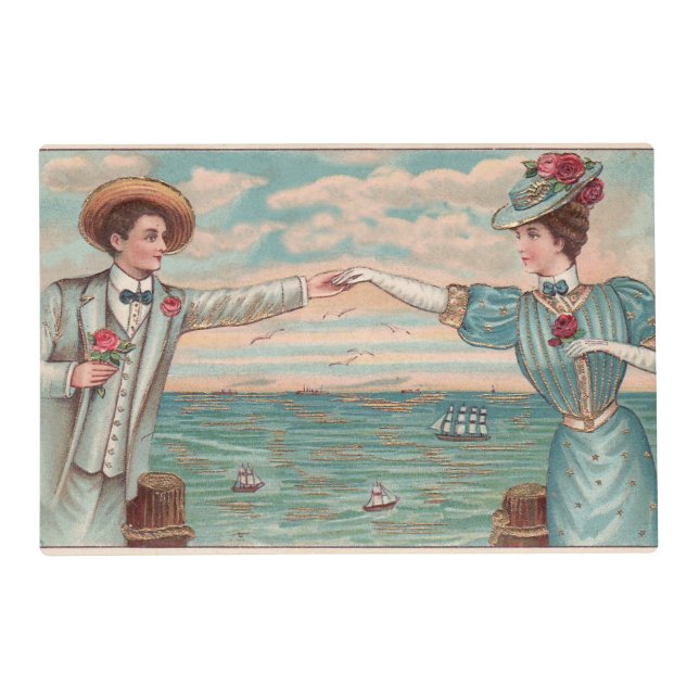 Victorian Beach Love Dressy Ocean Wedding Couple Placemat (Front)