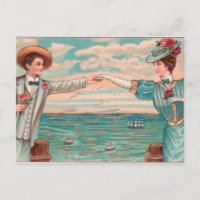 Victorian Beach Love Dressy Ocean Wedding Couple