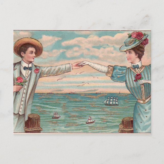 Victorian Beach Love Dressy Ocean Wedding Couple Postcard (Front)