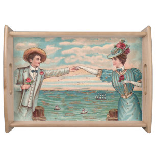 Victorian Beach Love Dressy Ocean Wedding Couple Serving Tray