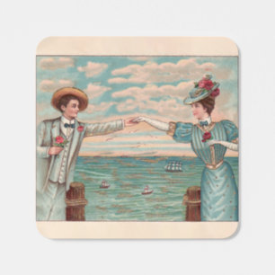 Victorian Beach Love Dressy Ocean Wedding Couple Square Sticker