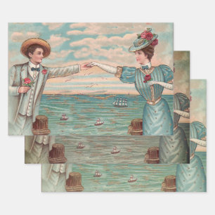 Victorian Beach Love Dressy Ocean Wedding Couple Wrapping Paper Sheets