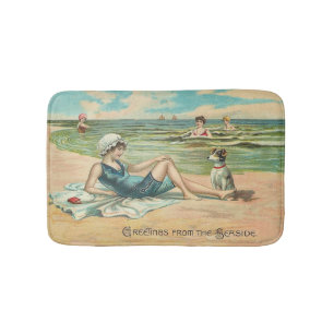 Victorian Beach Swim Girl Ocean Summer Vacation Bathroom Mat