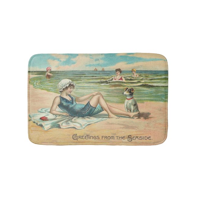 Victorian Beach Swim Girl Ocean Summer Vacation Bathroom Mat (Front)