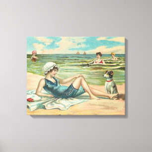 Victorian Beach Swim Girl Ocean Summer Vacation Canvas Print