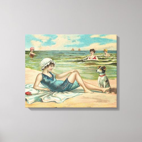 Victorian Beach Swim Girl Ocean Summer Vacation Canvas Print