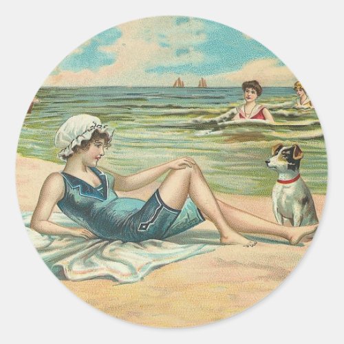 Victorian Beach Swim Girl Ocean Summer Vacation Classic Round Sticker