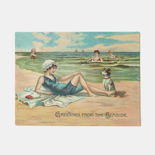 Victorian Beach Swim Girl Ocean Summer Vacation Doormat