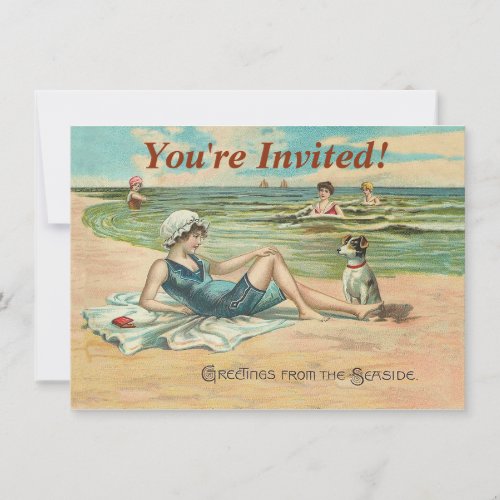 Victorian Beach Swim Girl Ocean Summer Vacation Invitation