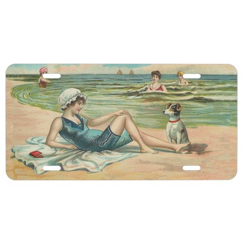Victorian Beach Swim Girl Ocean Summer Vacation License Plate