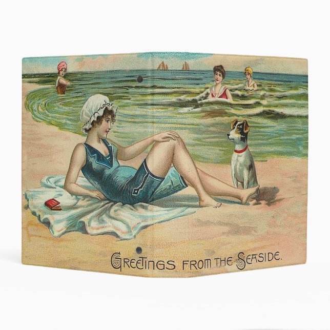 Victorian Beach Swim Girl Ocean Summer Vacation Mini Binder (Background)