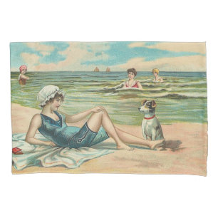 Victorian Beach Swim Girl Ocean Summer Vacation Pillowcase