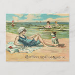 Victorian Beach Swim Girl Ocean Summer Vacation Postcard