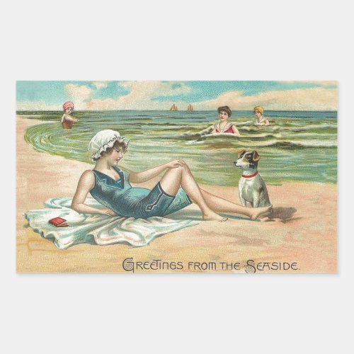 Victorian Beach Swim Girl Ocean Summer Vacation Rectangular Sticker