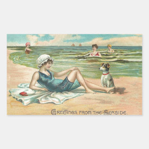 Victorian Beach Swim Girl Ocean Summer Vacation Rectangular Sticker