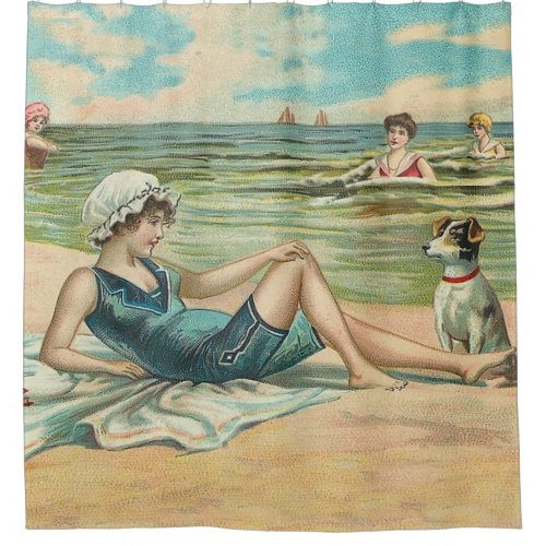 Victorian Beach Swim Girl Ocean Summer Vacation Shower Curtain