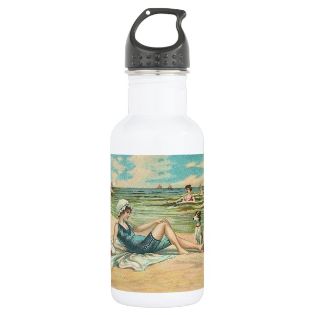 Victorian Beach Swim Girl Ocean Summer Vacation Stainless Steel Water Bottle (Front)