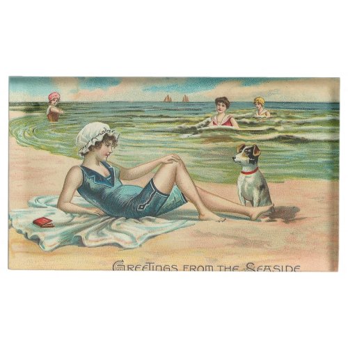 Victorian Beach Swim Girl Ocean Summer Vacation Table Card Holder