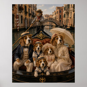 Victorian Beagle Family Gondola Ride in Venice E Poster