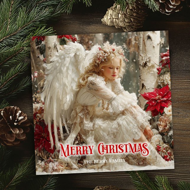 Victorian beautiful angel red white gold winter  holiday card (Victorian beautiful angel red white gold winter card)