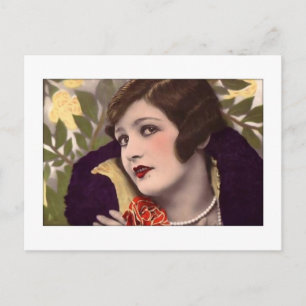 Victorian beauty in purple coat postcard