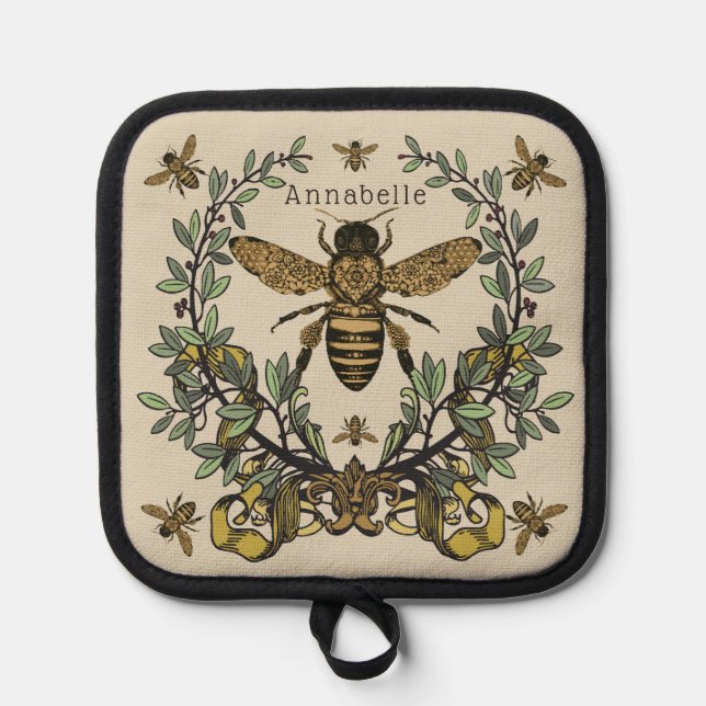 Victorian Bee Personalize Pot Holder (Front)