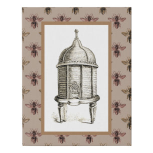 Victorian Beehive on Bee Pattern Faux Canvas Print
