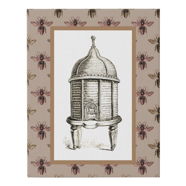 Victorian Beehive on Bee Pattern Faux Canvas Print (Front)