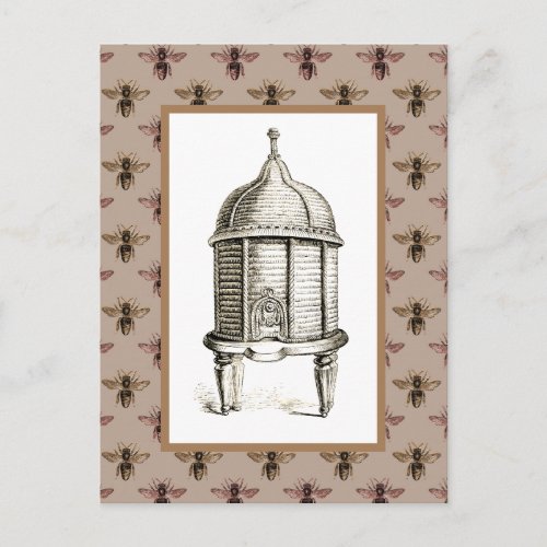 Victorian Beehive on Bee Pattern  Postcard