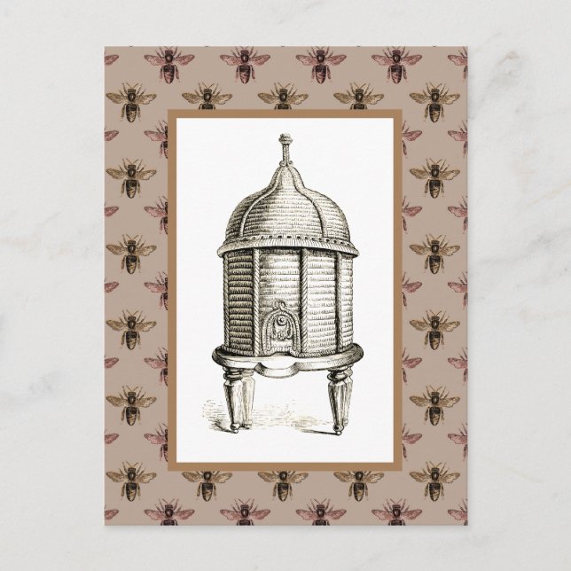 Victorian Beehive on Bee Pattern  Postcard (Front)