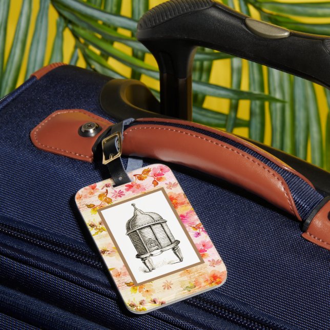 Victorian Beehive on Floral Luggage Tag (Front Insitu 1)