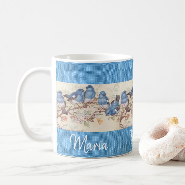 Victorian Bird Blue Mug (With Donut)