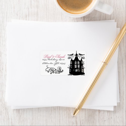 Victorian Bird Cage Pink and Black Wedding RSVP Label