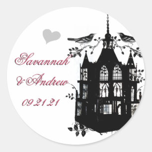Victorian Bird Cage Pink and Black Wedding Sticker