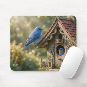 Victorian Birdhouse with Bluebirds Mouse Pad