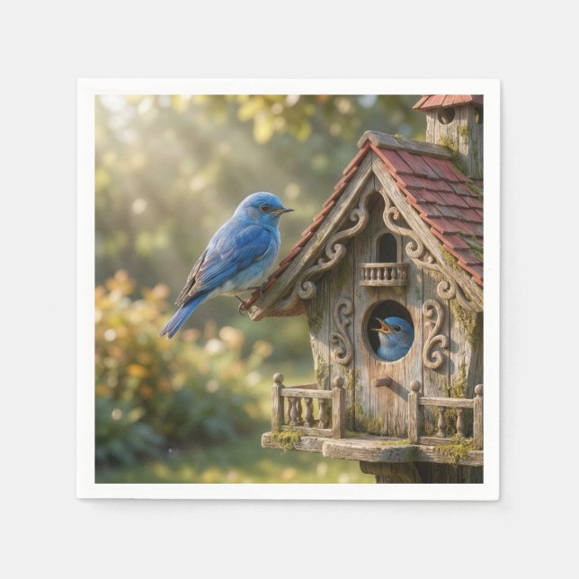 Victorian Birdhouse with Bluebirds Napkins (Front)