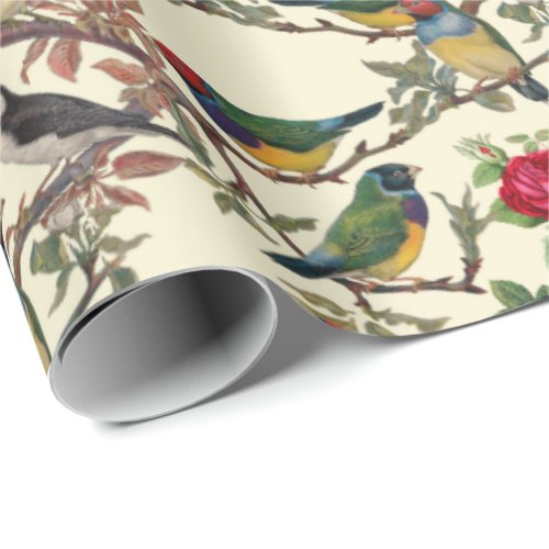 Victorian Birds and Roses Scrapbook Chintzy Retro Wrapping Paper