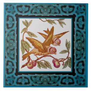Victorian Birds Hand Colored Transferware Repro Ceramic Tile