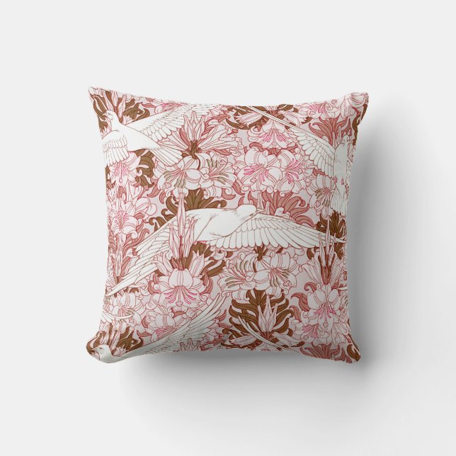 Victorian Birds Pattern with Floral Background | Throw Pillow (Front)