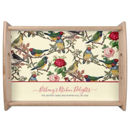 Victorian Birds Roses Vintage Pattern Retro Style Serving Tray