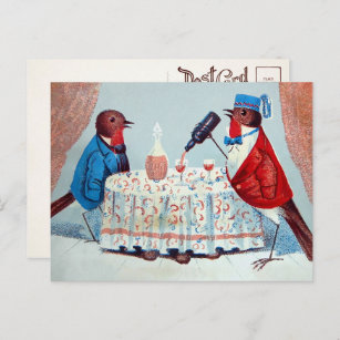Victorian Birds with Wine Postcard
