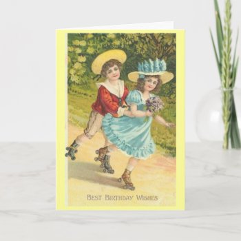 Victorian Birthday Boy And Girl On Rollerskates Card by ebhaynes at Zazzle