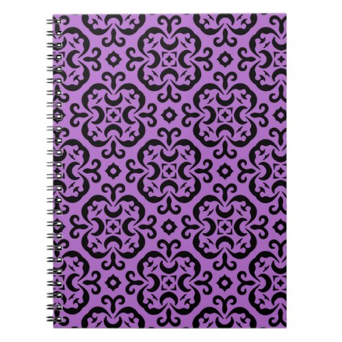 Victorian black and purple kaleidoscopic damask notebook